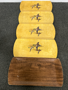 (4) Duck Serving Platters (1) Laminated Wood Print Serving Platter