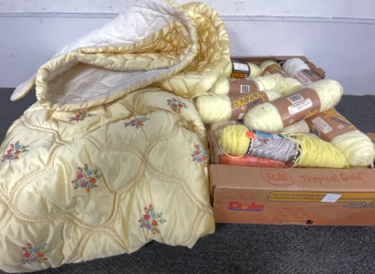 Hand Made Korean Quilt w/ Box Of yarn