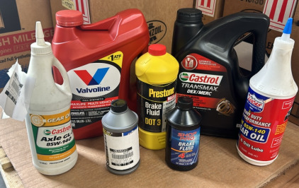 (1) Gallon Maxlife ATF Trans Fluid, (1) Gallon Older Ford Model Transmax, (1) 32oz Prestone Max DOT 3 Brake Fluid And More