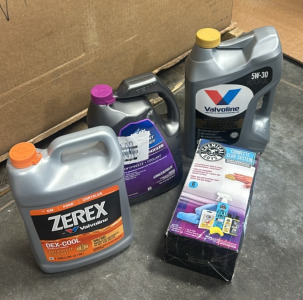 (1) Gallon Orange Zerex Antifreeze, (1) Gallon Violet European Antifreeze, (1) Gallon Valvoline 5W-30 Motor Oil And More