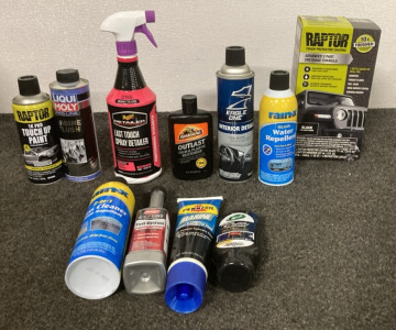 Raptor Tough Protective Coating, Rainx Glass Water Repellent, Turtle Wax Repair & Renew, Fuel System Treatment & Lubricant & More