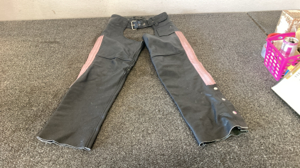 Leather King Size Small Black And Pink Leather Chaps