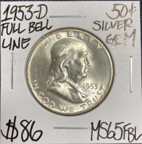 1953-D MS65FBL Full Bell Line Franklin Half Dollar