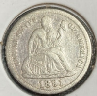 1891 Seated Liberty Silver Dime - 3