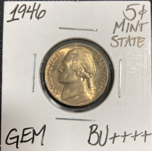 1946 Gem BU++++ Mint State Jefferson Nickel