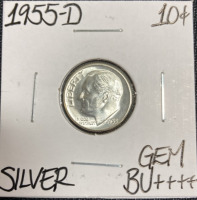 1955-D Gem BU++++ Silver Roosevelt Dime