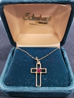 Gold Cross Necklace & Garnet