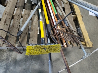 Assorted Yard Tools including Rakes,Scrapers,Brushes & More