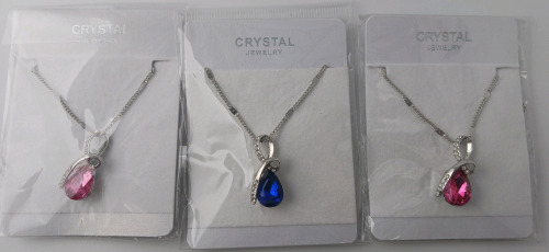 (2) Pink Crystal Jewelry Necklaces (1) Blue Crystal Jewelry Necklace