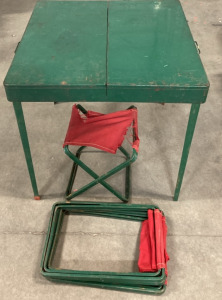 Vintage Coleman Folding Table w/ (4) Stools