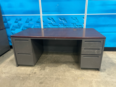 Grey Metal Desk W/ Cherrywood Top