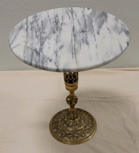 Vintage French Style Round Marble Top Table with Brass Filigree Base