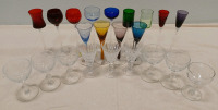 (22) Colored Glass & Clear Crystal Wine Glasses