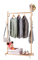 2-in-1 Coat Rack W/Locking Wheels & Bottom Shelves, 7 Side Hooks (Golden) - 2