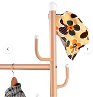 2-in-1 Coat Rack W/Locking Wheels & Bottom Shelves, 7 Side Hooks (Golden) - 5