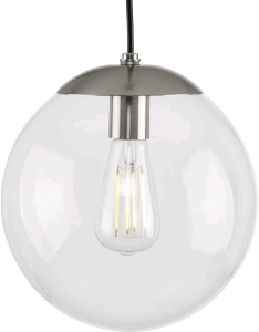 Progress Lighting 1-Light Clear Glass Globe Modern Large Pendant Hanging Light, 12.50x12.00x12.00