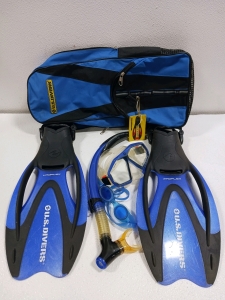 U.S. Divers Proflex Scuba Diving Snorkeling Blue Flippers Fins & Backpack