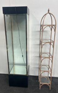 (1) Locking Glass Display Cases (1) Metal Shelf