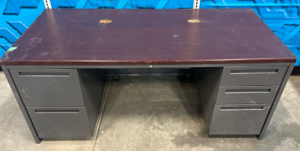 Grey Metal Desk W/ Cherry Wood Top