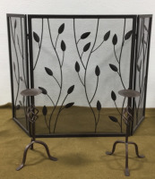 Fireplace Screen & (2) Metal Candle Holders