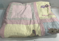 (1) Large Pink And Yellow Quilt (1) Knit Blanket (1) Horse Blanket (1) Red HatBox - 4