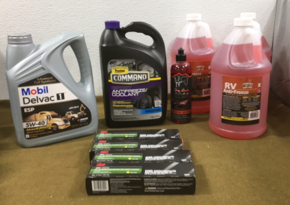 (3) Gallons RV Water System Antifreeze, (1) Gallon Mobil Delvac 1 5W-50 Diesel Engine Oil & More