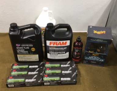 (1) Gallon CarQuest DOT 3 Brake Fluid, (1) Gallon Fram All Vehicle Antifreeze Concentrate & More