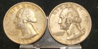 (2) 1962 90% Silver Quarters— Verified Authentic