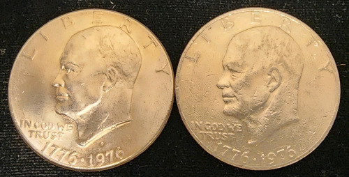 (2) 1776-1976 Bicentennial Eisenhower Silver Dollars, One "D" Denver Mint Strike And One Clean Strike