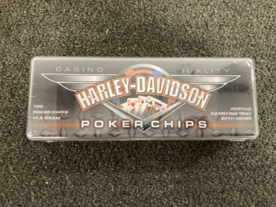 Harley Davidson Poker Chips- 100 Chip Set, Brand New Sealed With Clear Acrylic Tray And Cover