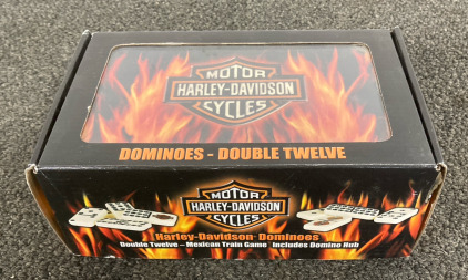 Harley Davidson Dominoes, Brand New In Box, Double Twelve-Mexican Train Game Set With Dominoes Hub