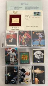 World War II Battle Of Midway Stamp, Sleeve Of Various Cards Including Hit & Miss And Nygma Goes Public