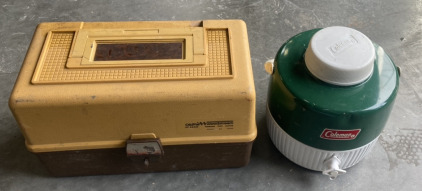 Old Pal Woodstream Brown & Tan Tackle Box, Vintage Coleman Green Water Jug