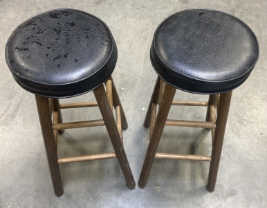 Two Wood Black Cushion Top Bar Stools 30x12&rdquo;