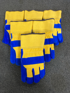 (6) Blue/Yellow Leather Work Gloves With Inner Cotton Lining