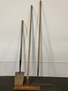 (2) Rakes (1) Small Tip Shovel