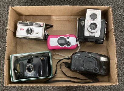 Kodak Brownie Reflex 20 Camera, Canon Sure Shot Camera, Instamatic Kodak Camera, Vivitar Ez 35 Camera, Disney Pink Digital Camera