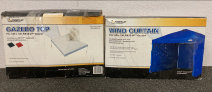 White Gazebo Top (10ftx10ft), Blue Wind Curtain (10ftx10ft)