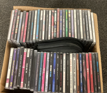 Box Full of Assorted CDsWith Small CD Carry Case- Offspring, Aerosmith, Lady Antebellum, Carrie Underwood, Toby Keith And More!