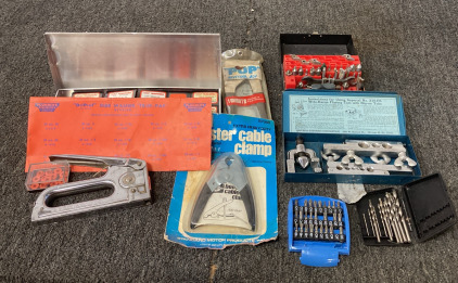 Plumber Specialty BIBB Washer Set, Staple Gun, Booster Cable Clamp, Wide Range Flaring Tool, Drill Bits, and More!