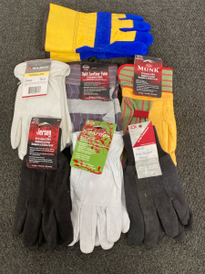 Size Large Assorted Style Work Gloves- Jersey, Garden, Thinsulate, Split Palm Leather, And More- Seven Pairs Total