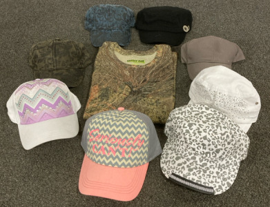 Womans Mossy Oaks Pursuits Shirt Size Large, 8 Assorted Hats Just In Time For Spring