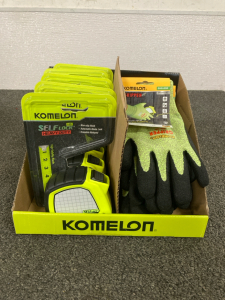 Brand New! (5) Komelon Self Lock Heavy Duty Tape Measurers, (5) Komelon Gripper Non-Slip Gloves (Size XL)