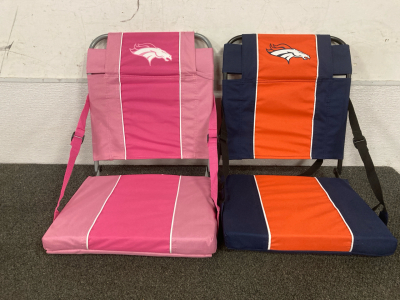 (2) Dever Bronco Stadium Seats, One Pink And One Traditional Blue And Orange