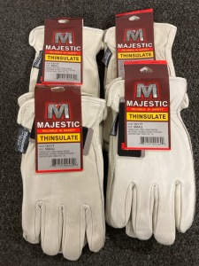 BRAND NEW! Majestic Thinsulate Leather Gloves, 4 Pairs, Size Small