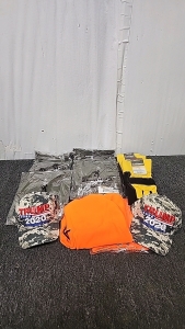 (4) New Browning " Field To Table" Military Green Size XXL Shirts (2) New Browning Hotshot Florescent Orange Insulated Facemask (3) New Pairs Of Majestic Size XL Lined Leather Work Gloves (2) New Trump 2020 Camo Baseball Caps