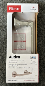 (1) Pfister Auden Brushed Nickle Toilet Paper Holder, (1) Caldwell 18&rsquo;&rsquo; Towel Bar, (1) Pfister Auden Brushed Nickle 18&rsquo;&rsquo; Towel Bar, (1) Allen + Roth 18&rsquo;m Towel Bar