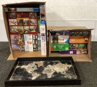 Two Full Boxes of Assorted Puzzles with General Map of the World Puzzle Tray