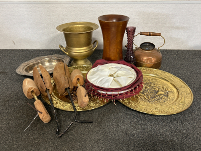 Home Decor Including: Brass Trays, Vases, Tea Pot And More