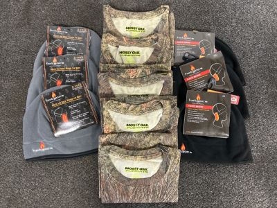 Woman's Mossy Oak Shirts Sizes (S-2XL) And (6) Hotmocs Fleece Beanies In Charcoal And Black